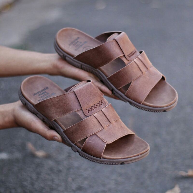 SANDAL KULIT PRIA 05 CEVANY BLACK BROWN TAN KULIT SAPI ASLI ORIGINAL HANDMADE BANDUNG KASUAL SANTAI