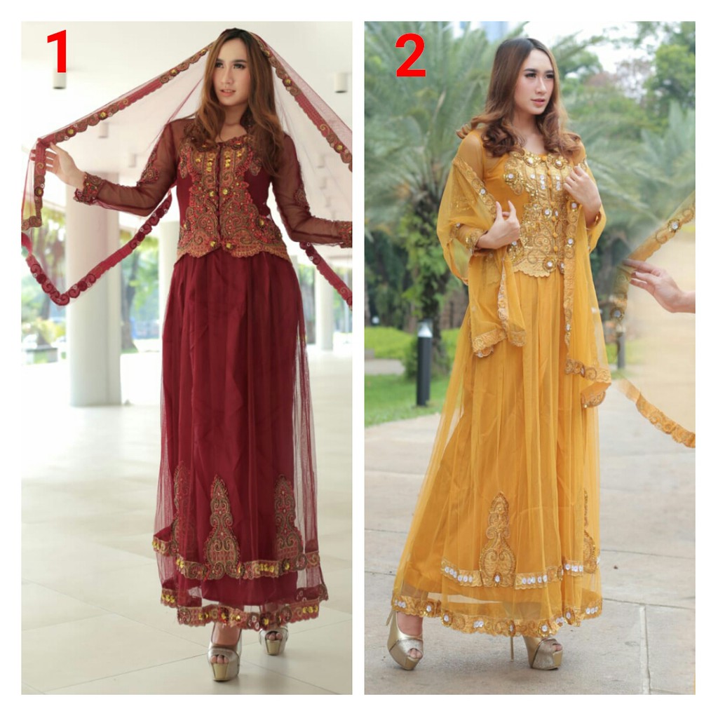 Stelan Kebaya Tulle Gold Dan Maroon Lima Pilihan