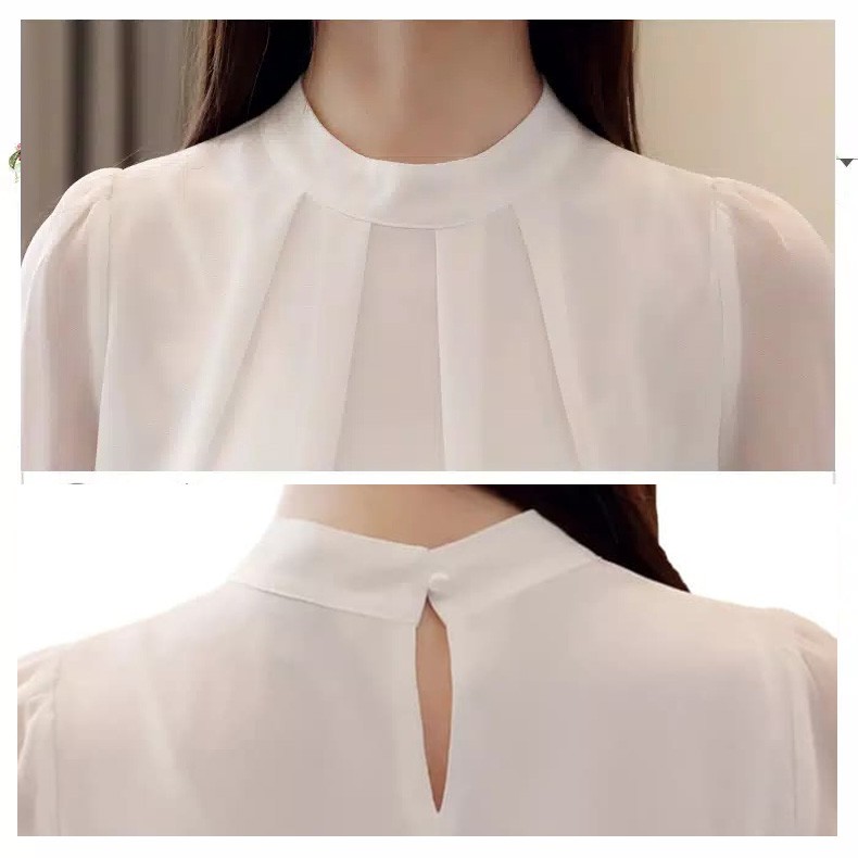 8FA Blouse Putih Korea Style Wanita Model Blus Atasan Kerja Wanita Sifon All Size Jumbo-6