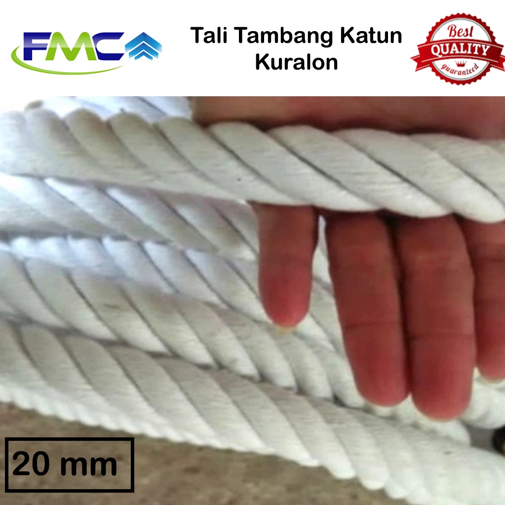 Tali Tambang Katun 18mm 20mm Bahan Kain Kuralon Guralon Rope Warna Putih Asli Import Tampar Pengikat Barang Dekorasi Kerajinan Gantungan Tarik Tambang Outbond Pengaman Safety