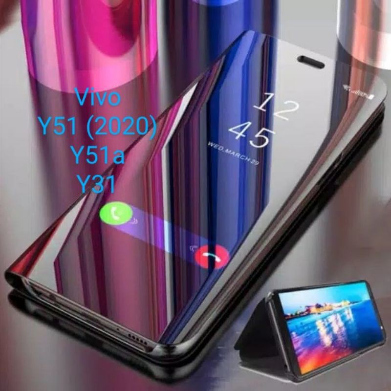 Vivo Y51 Y51a Y31 2020 Clear View Flipcover Miror Casing Case Standing