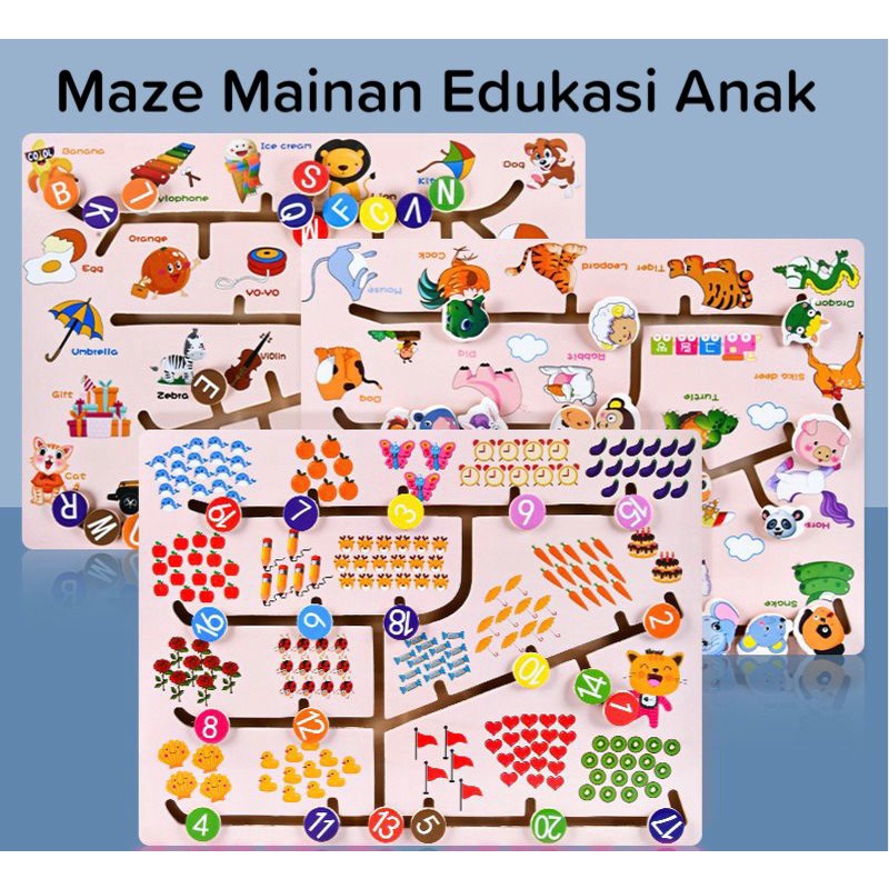 Maze Papan Alphabet Number Animal Mainan Edukasi Anak