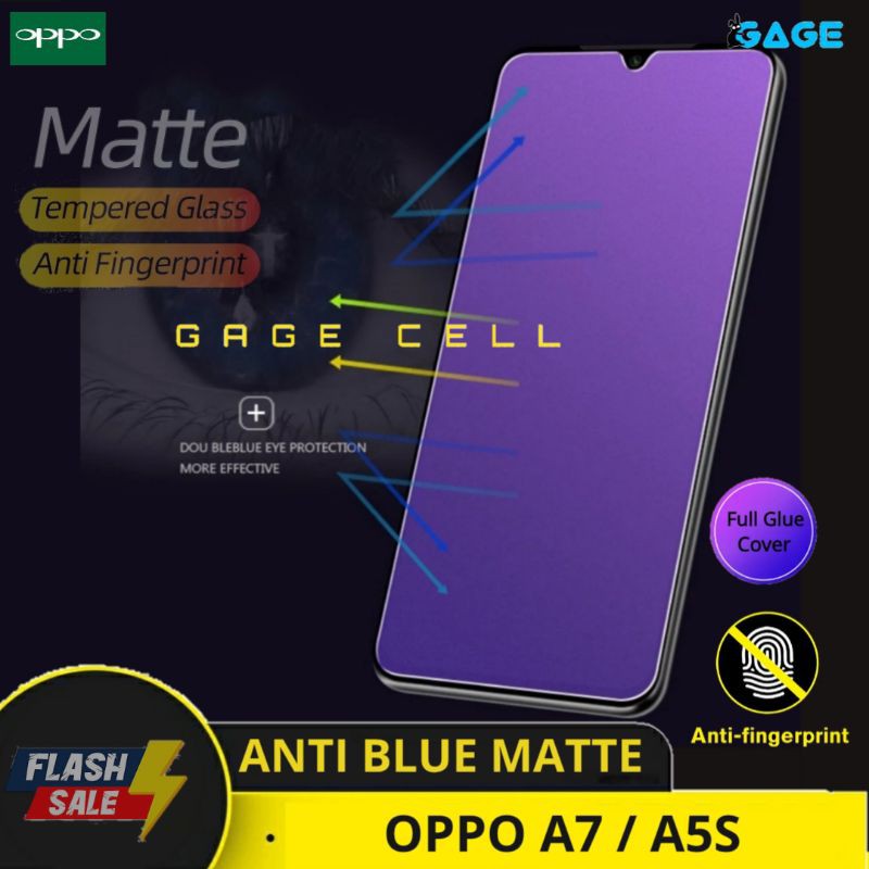 TEMPERED GLASS ANTI MINYAK BLUE MATTE OPPO A7 A5S TG ANTI GORES RADIASI OPO A5S A7 FULL LAYAR SCREEN