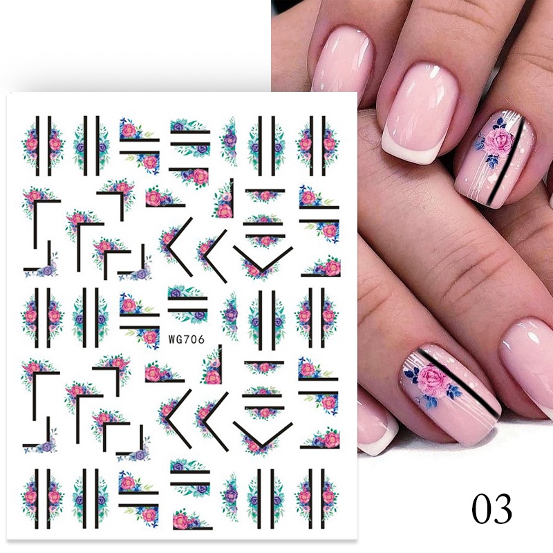 1pc Stiker Kuku 3d Motif Daun Hijau Geometri Untuk Dekorasi Nail Art