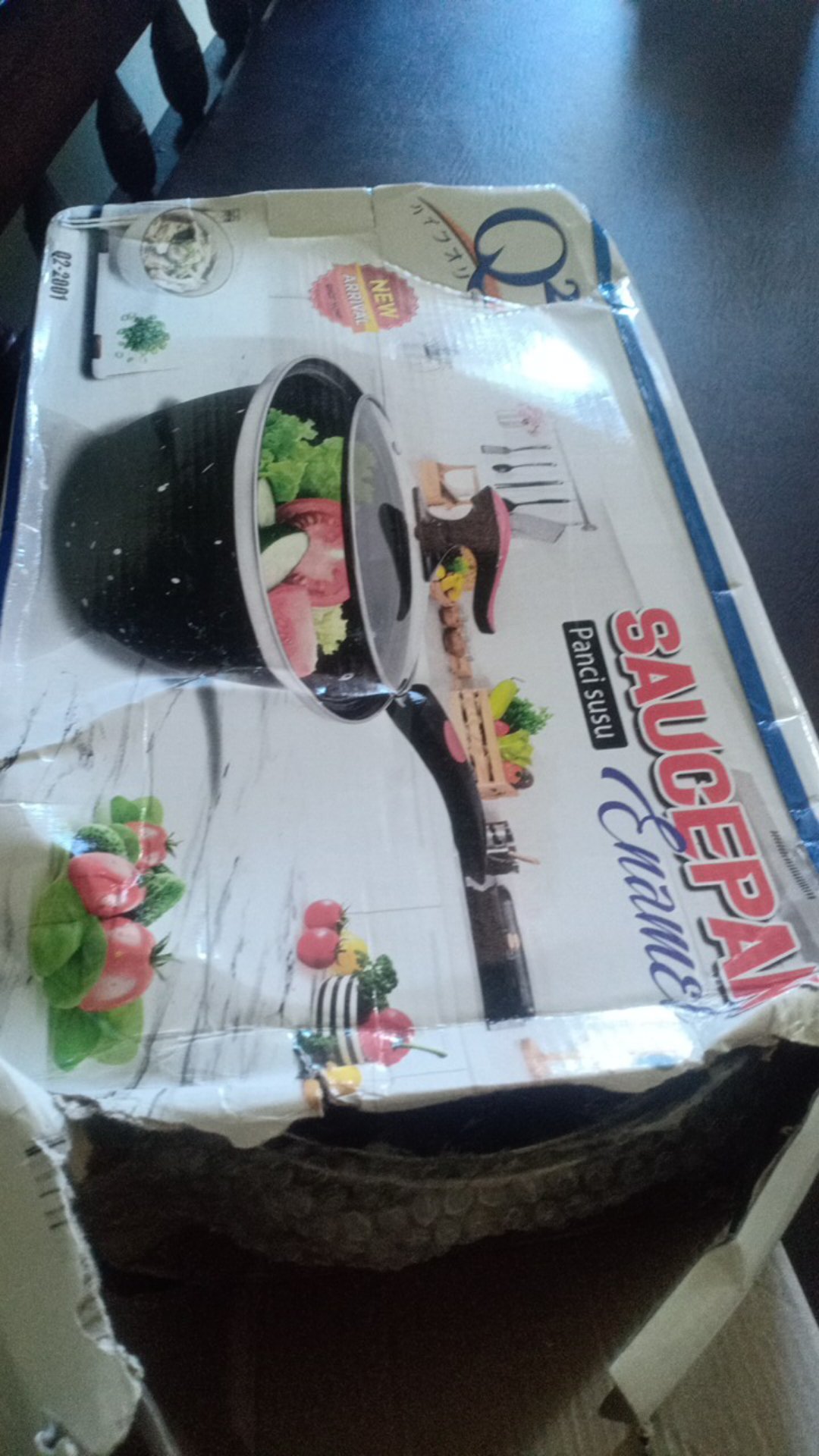 Panci Susu Enamel Q2 2001 Tutup Kaca 20cm - Panci Susu Saucepan Q2