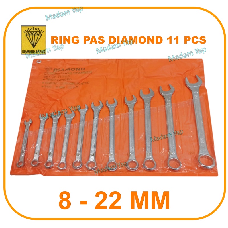 Diamond Kunci Ring Pas Set 11 Pcs Uk 8 - 24 MM/Kunci Ring Pas DIAMOND