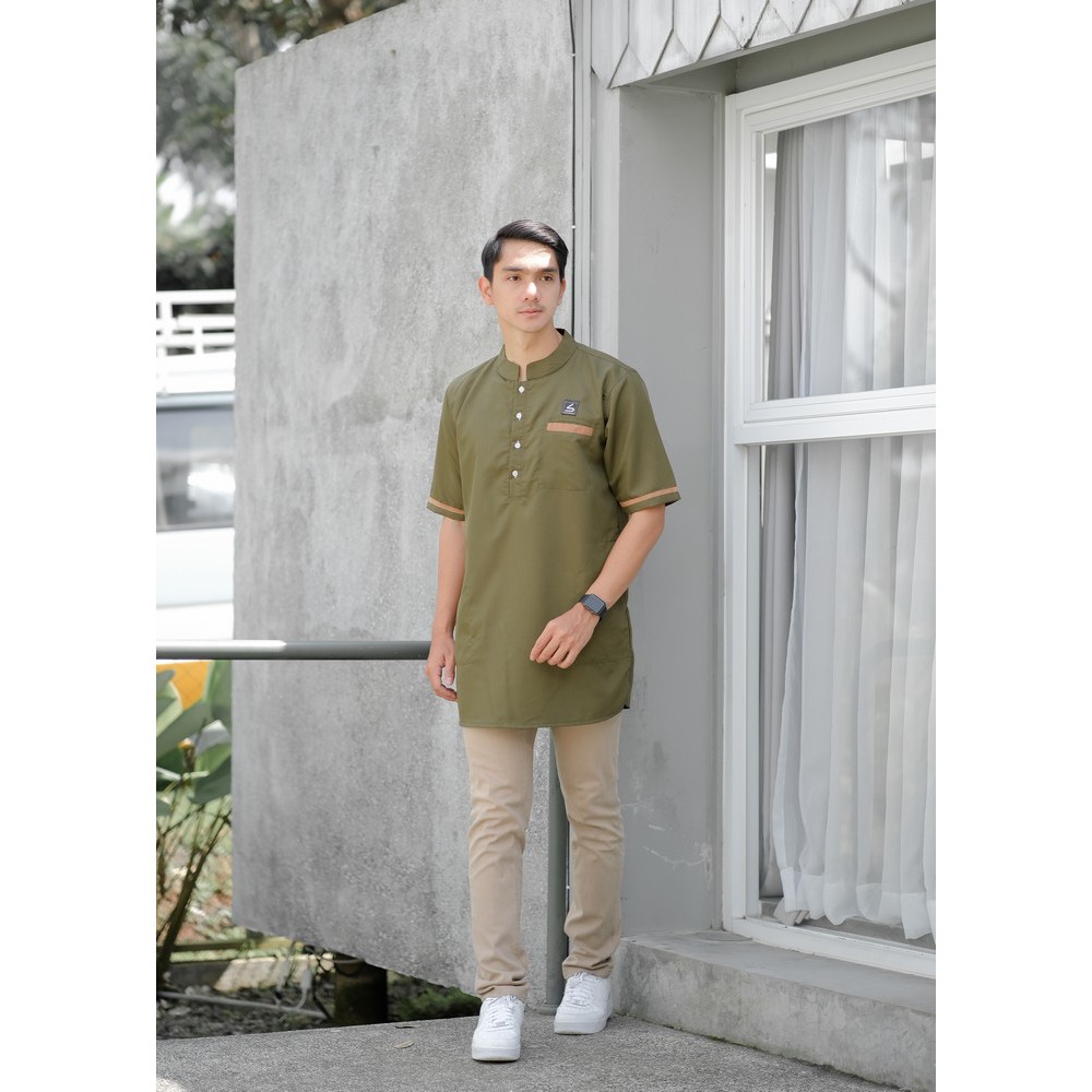 Baju Koko Kurta Modern Fit / Kurta Kasual Muslim - Soleh Abu Bakar Army