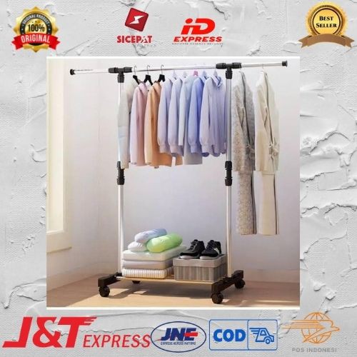 Rak Gantungan Baju Serba Guna [Stand hanger single pole dengan roda]