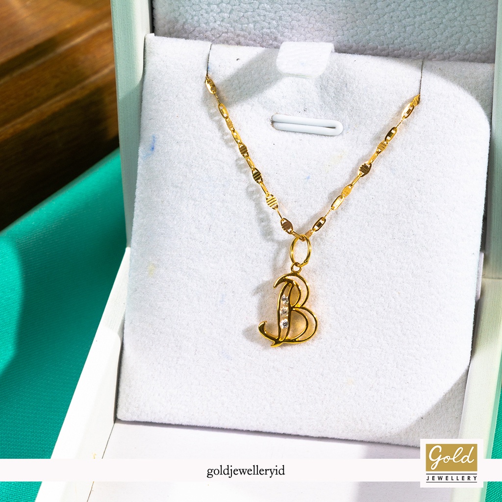 Liontin emas kuning kadar 750 17k - I708062200 - inisial huruf alphabet B