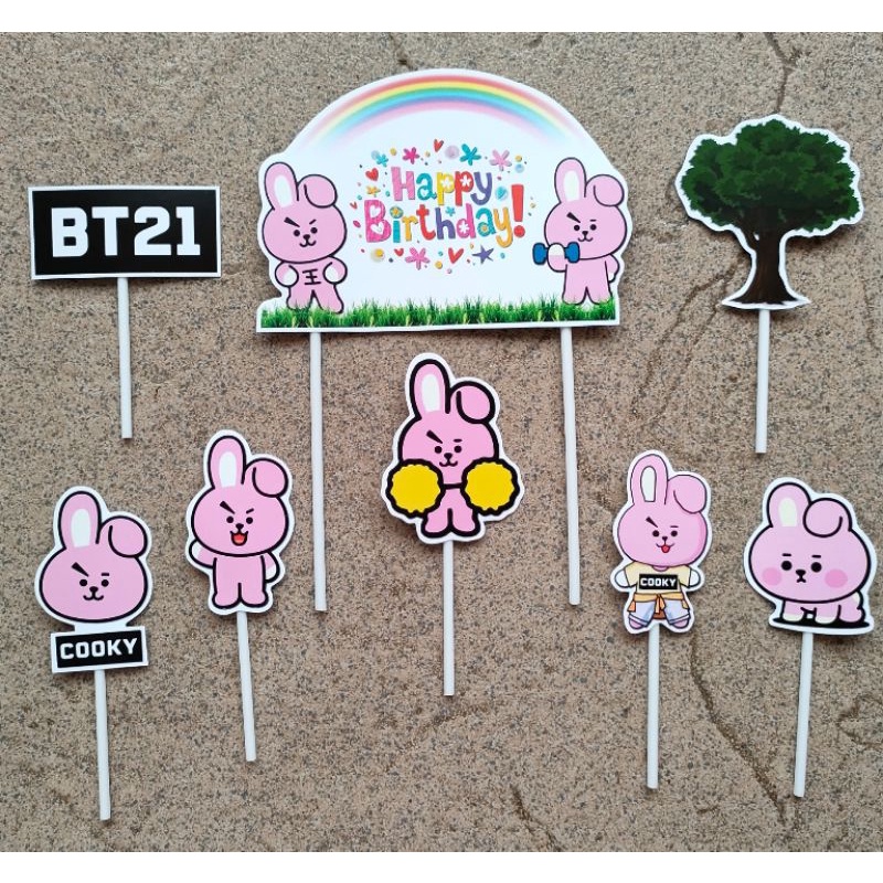 satu 1 set topper toper hiasan tusukan kue cake nasi tumpeng puding ulang tahun happy birthday karak