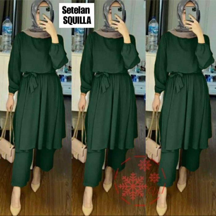 Setelan Tunik Baju Celana Kulot Wanita Set Casual Jumbo Polos Panjang