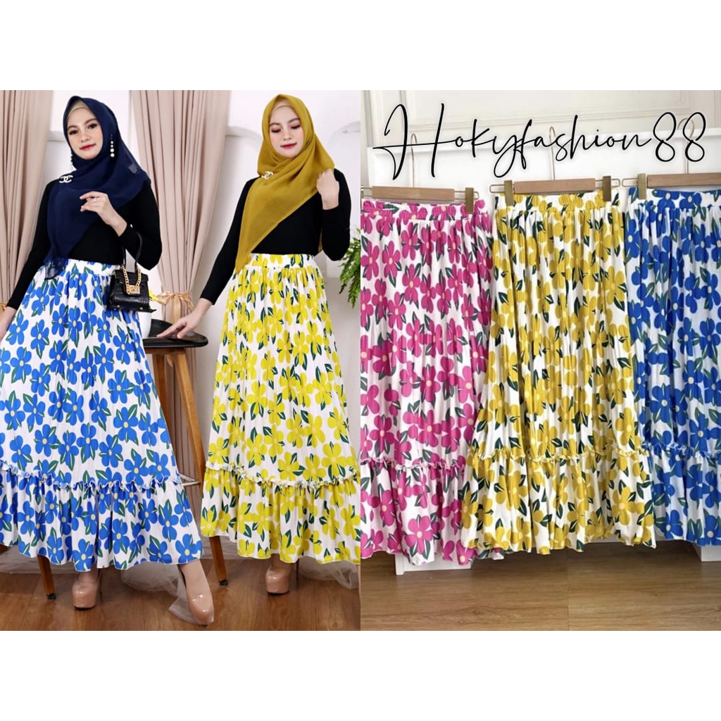 ROK 101 SUSUN MOTIF BUNGA SAKURA // SKIRT MOTIF PREMIUM