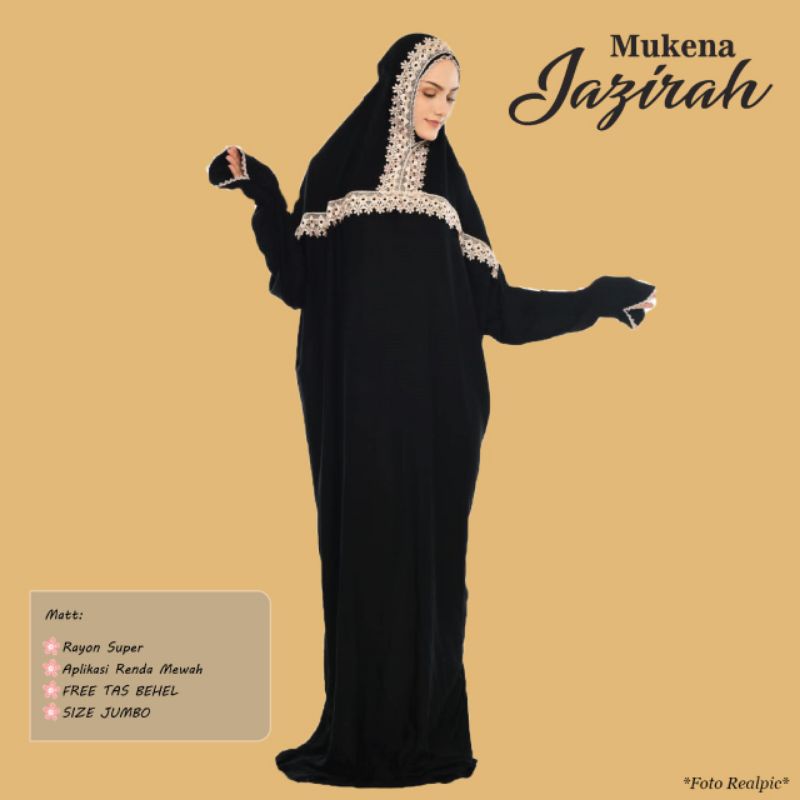 mukena dewasa terusan jumbo jazirah rayon super premium renda mewah
