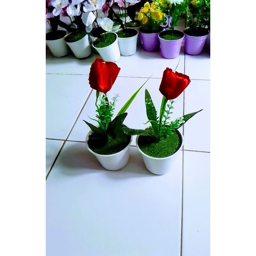 BUNGA HIAS TULIP PLASTIK ARTIFICIAL/BUNGA HIAS TULIP PLUS POTNYA