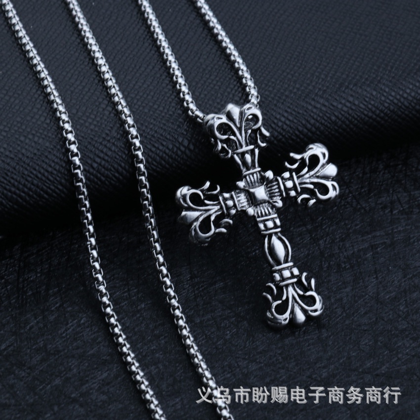 Hip-hop Personality Cross Necklace No Fading Titanium Steel Male Hiphop Pendant Hipster Pendant Accessory Sweater Chain