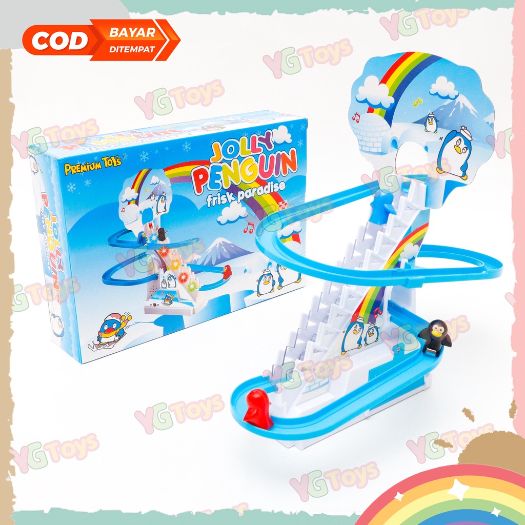 YGtoys Mainan Anak Jolly Penguin Seluncur Tangga Bebek Slide Track Racing Seluncur Penguin Bebek Musik