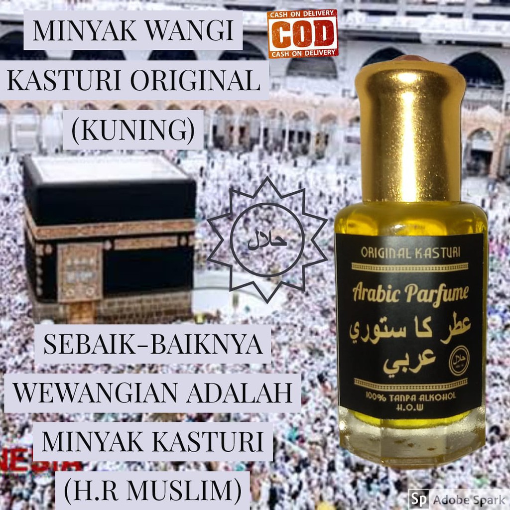 KASTURI KUNING/GOLD ORIGINAL H.O.W 100% NON ALKOHOL PARFUM SUNNAH KESUKAAN NABI MUHAMMAD S.A.W