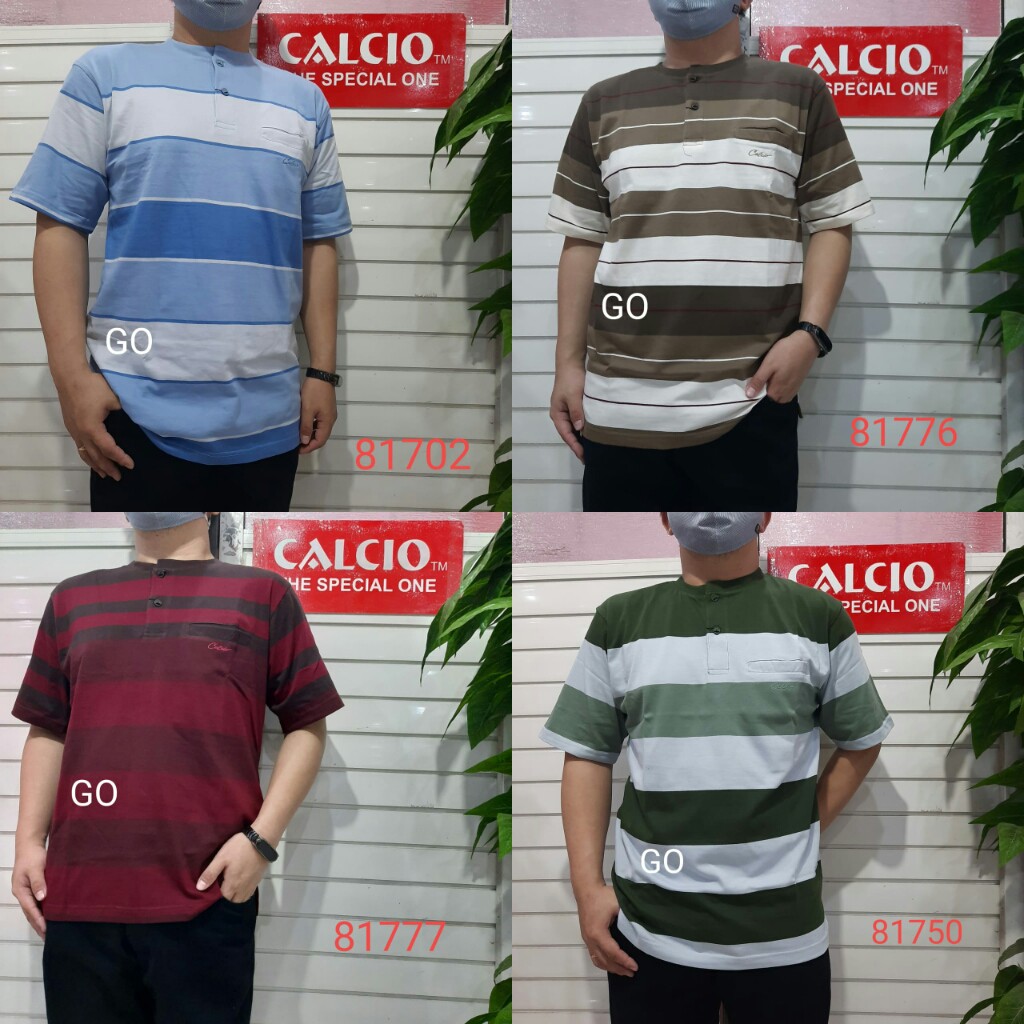 gof M CALCIO OBLONG KANCING Kaos Pria Laki-Laki Oblong Garis-Garis Lengan Pendek Saku Salur