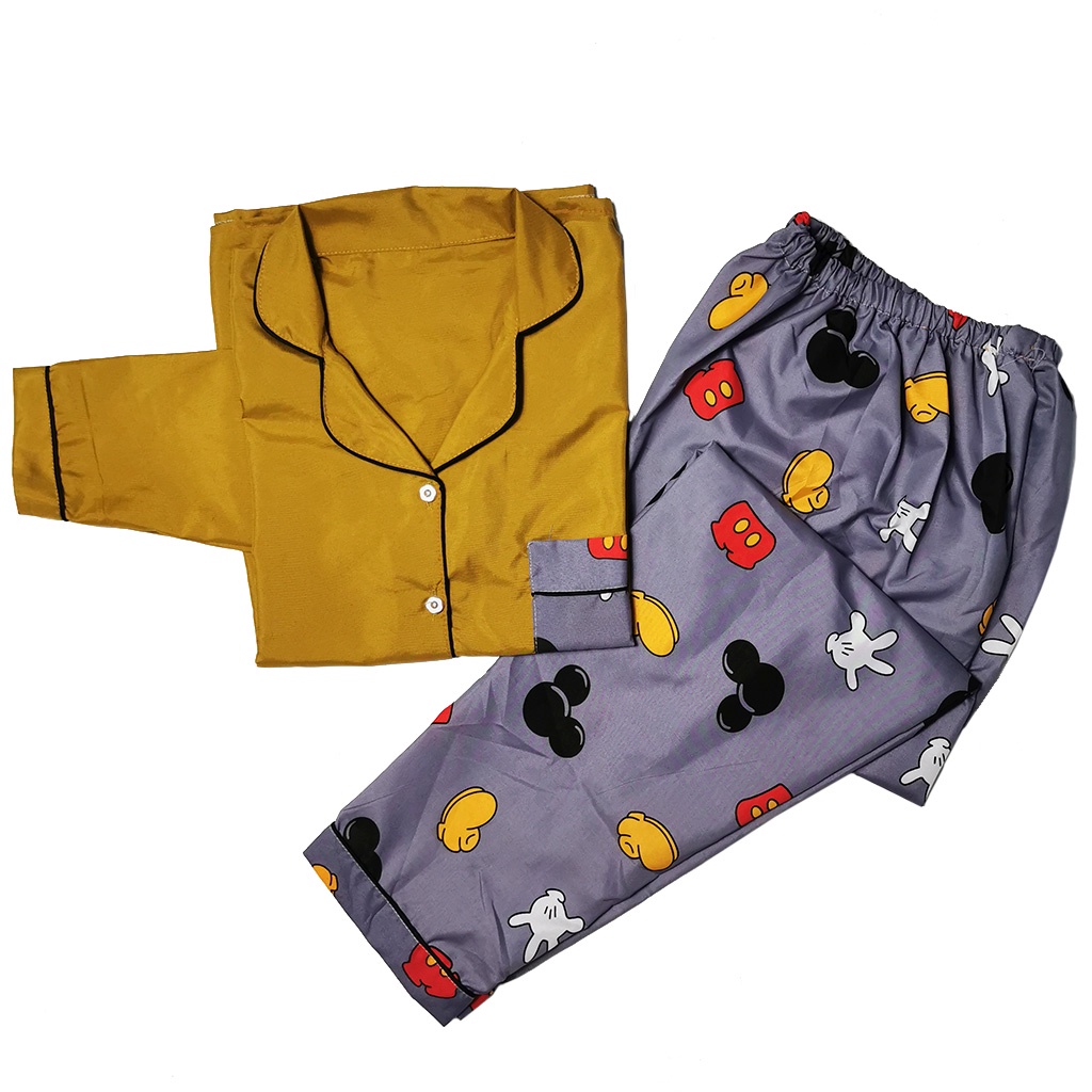 Stelan Baju Tidur Piyama Dewasa Lengan Panjang All Size Motif Lumina-PPL MICKEY GREY COMB