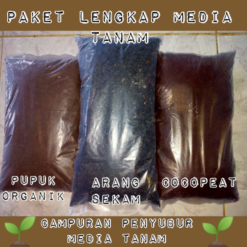 Paket Lengkap Campuran Media Tanam Penyubur Tanah, Sekam Bakar, Cocopeat, Pupuk Kandang Organik