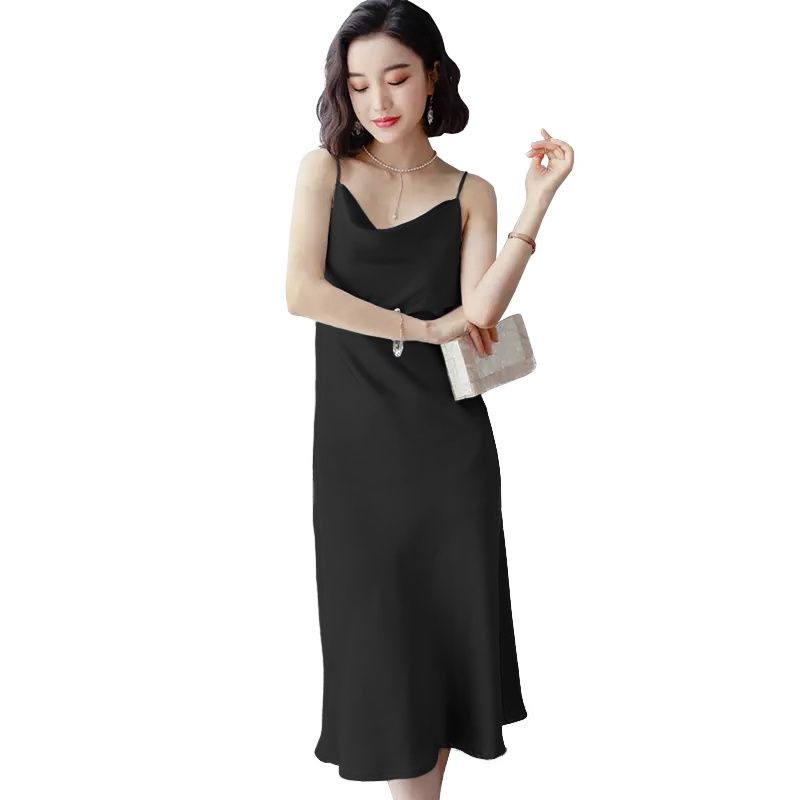 Long Dress Camisoles sexy Saten Tali kecil Wanita Gaya Korea - JktFashion Wiyana