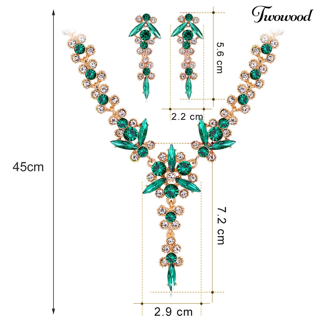 1 Set Kalung Anting Desain Bunga Aksen Berlian Imitasi Dapat Disesuaikan Untuk Pernikahan