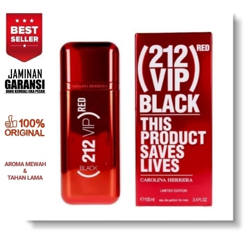 PARFUM PRIA 212 VIP BLACK RED CAROLINA HERRERA (TUTUP MAGNET) 100ML ORI IMPORT