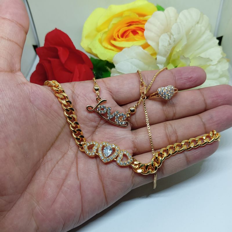 set perhiasan wanita dewasa, LOVE 40, set perhiasan titanium asli anti luntur anti karat, set perhiasan berlapis emas 24 k,set perhiasan mirip mas asli perhiasan wanita import