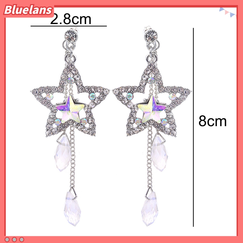 Anting Stud Rantai Rumbai Juntai Cubic Zirconia Inlaid Bentuk Bintang Untuk Wanita