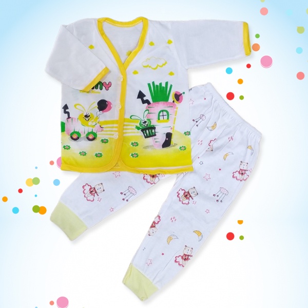 1 Pasang Setelan Baju dan Celana Panjang Bayi Newborn Motif Karakter Lucu