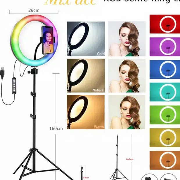 [WS] Ringlight RGB Warna Rainbow 33CM + Tripod Mini Besi Stand 1.1M 1.6M 2.M TikTok / Youtuber