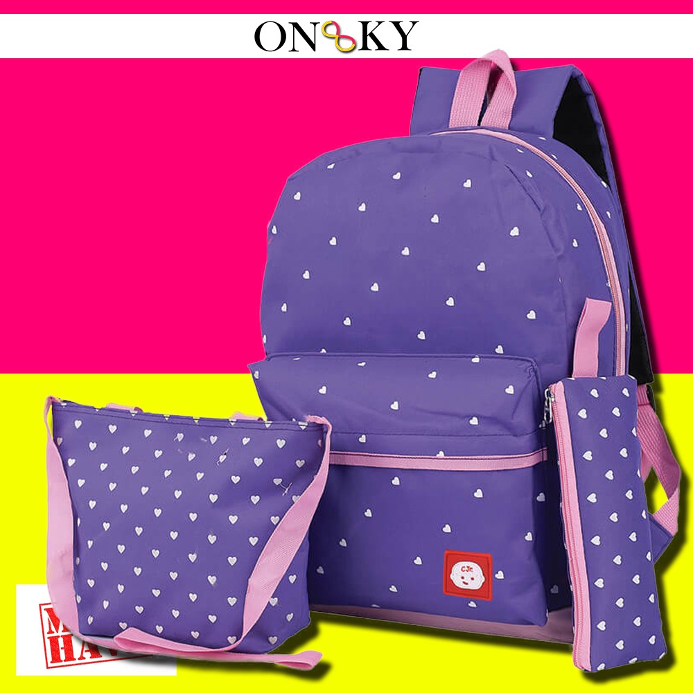 Tas Sekolah Anak Perempuan 3 In 1 - Ransel Sekolah Ungu - Tas Sekolah