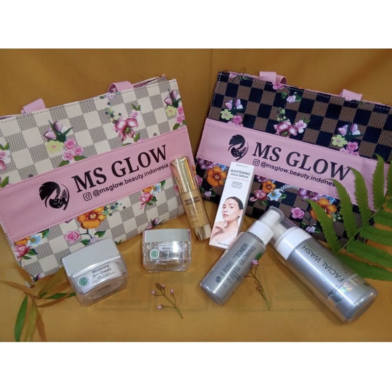 ms glow- (ori) paket wajah + serum / redjelly / radiance  gel + free bag