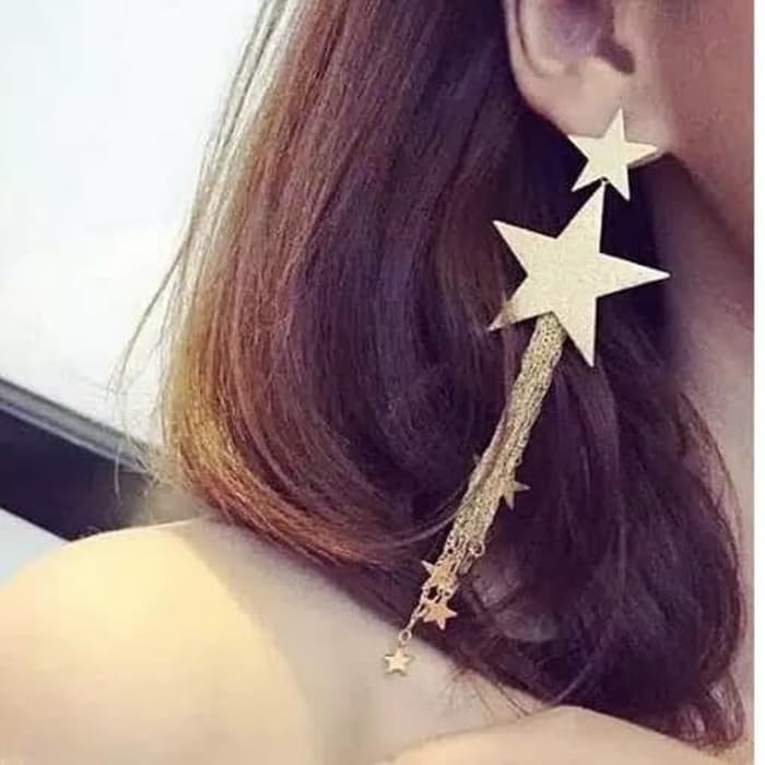 Anting Panjang Bintang Rumbai Dua Warna