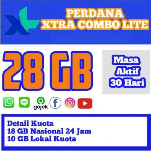 Kartu Perdana Xl EXTRA COMBO LITE ULIMETED Perdana Internet XL 28GB SUMUT