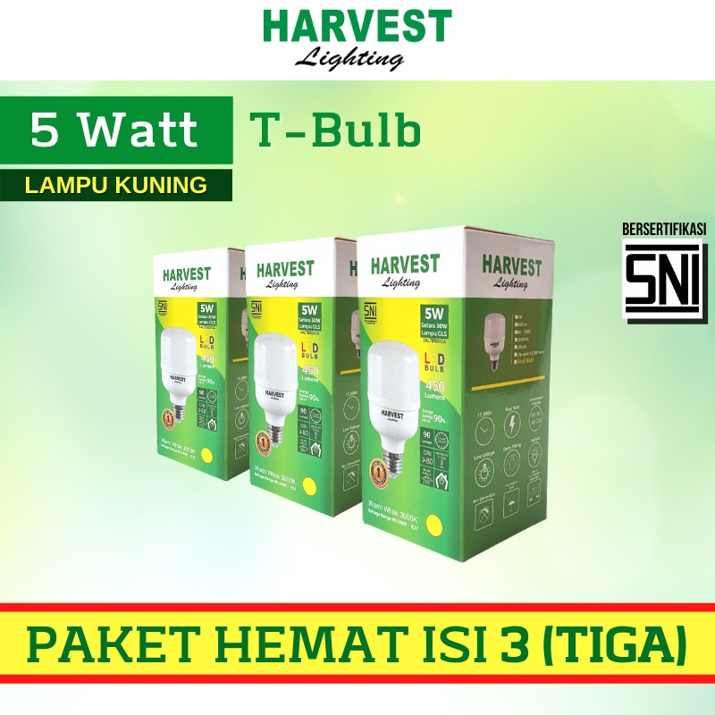 5W - Paket Isi 3 - HARVEST LIGHTING Lampu Kapsul LED T-Bulb 5 watt Lampu Hemat Energi Original Bersertifikat SNI dan Bergaransi