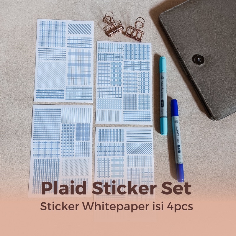 Stiker HVS motif plaid  tartan warna pastel set isi 4 lembar / Stiker Journaling / stiker washi tape