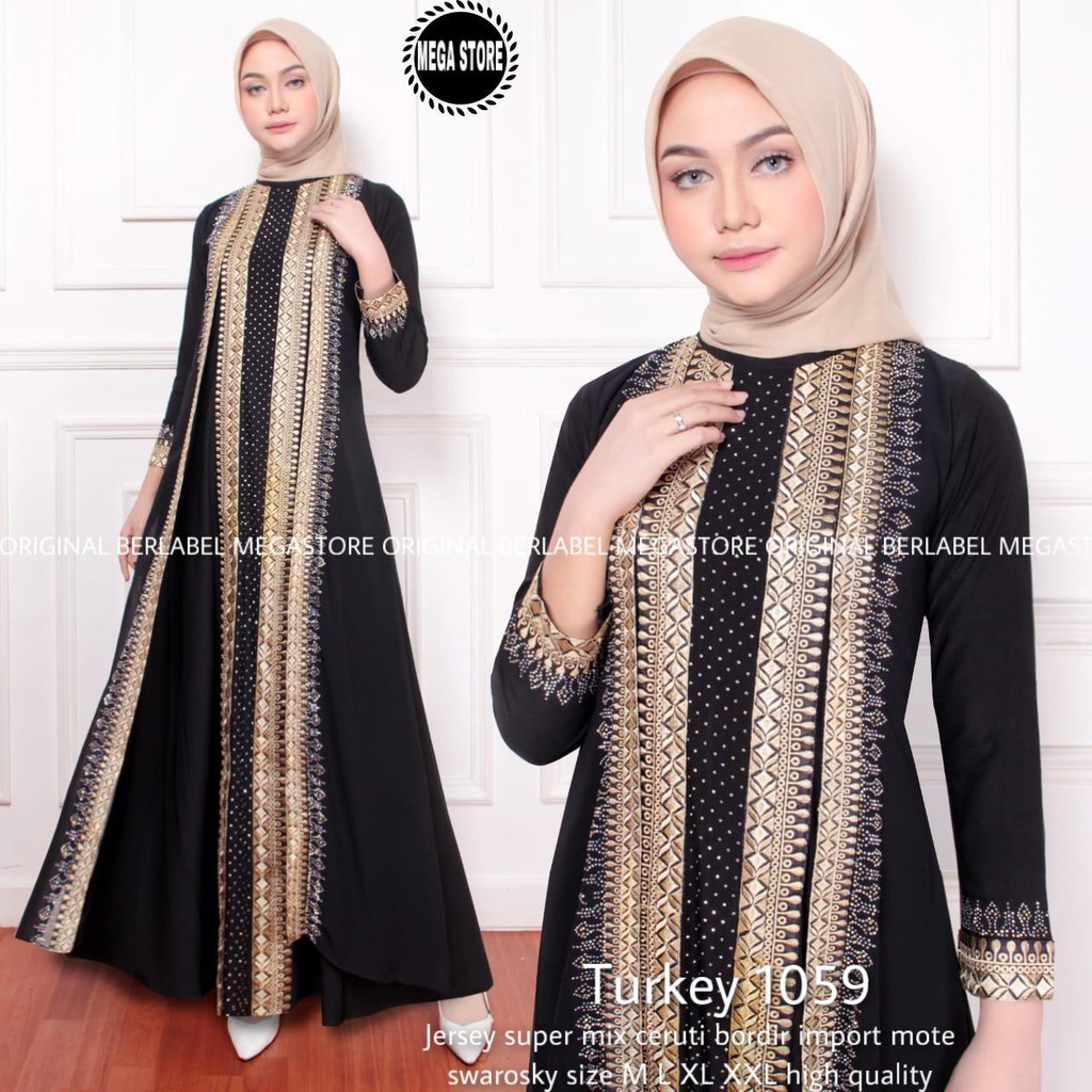 TOP ABAYA TURKEY HITAM BORDIR TERBARU / ABAYA TURKEY JUMBO / ABAYA TURKEY BORDIR / TURKEY 1059
