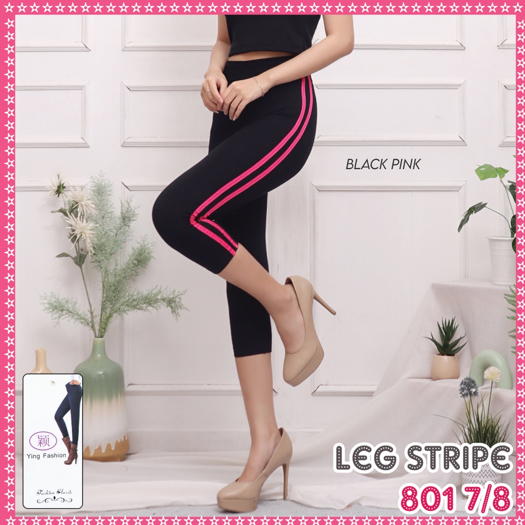 Legging Lis Pendek Wanita / Legging List Pendek import wanita / legging fashion wanita-801 7/8 - BLK PINK