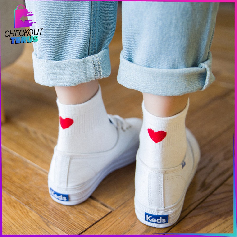 CT P255 Kaos Kaki Motif Love Ankle Fashion Korea Kaos kaki Pendek Semata Kaki Import Women Socks Ala Korea