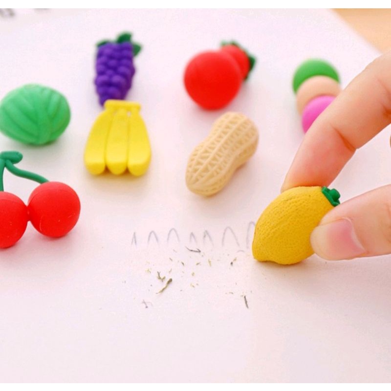 1 SET ISI 4PCS PENGHAPUS PENSIL BENTUK BUAH DAN DINOSAURUS PENCIL ERASER