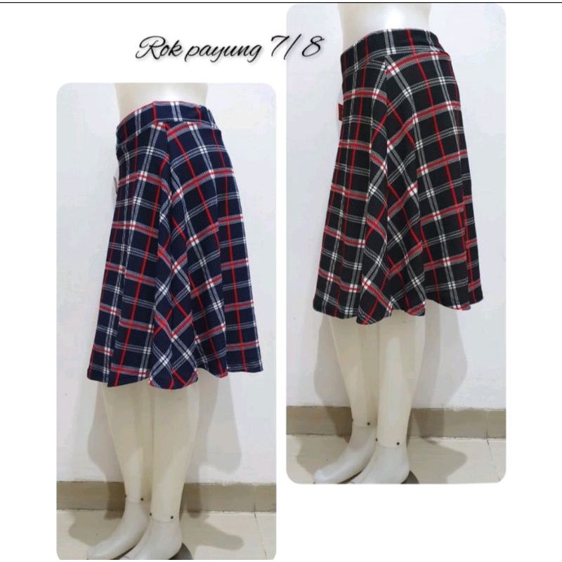 Rok Wanita Rok Payung pendek 7/8 Motif Kotak Kotak