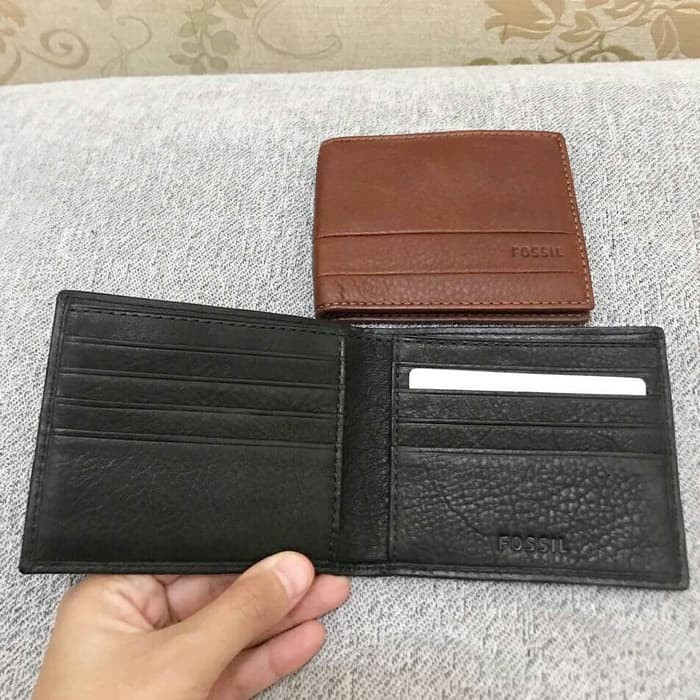 Fossil Lufkin Men Bifold Wallet Brown Black Leather. Not include box