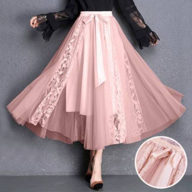 ROK TUTU Motif Pita Kupu-Kupu Dengan Renda Bordir Pink