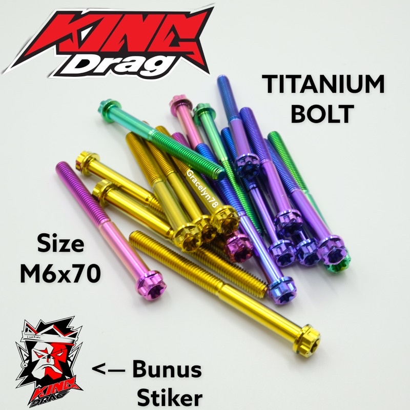 baut TITANIUM m6x70 6x70 baut drat 10 panjang 7 cm ORIGINAL KING DRAG BOLT