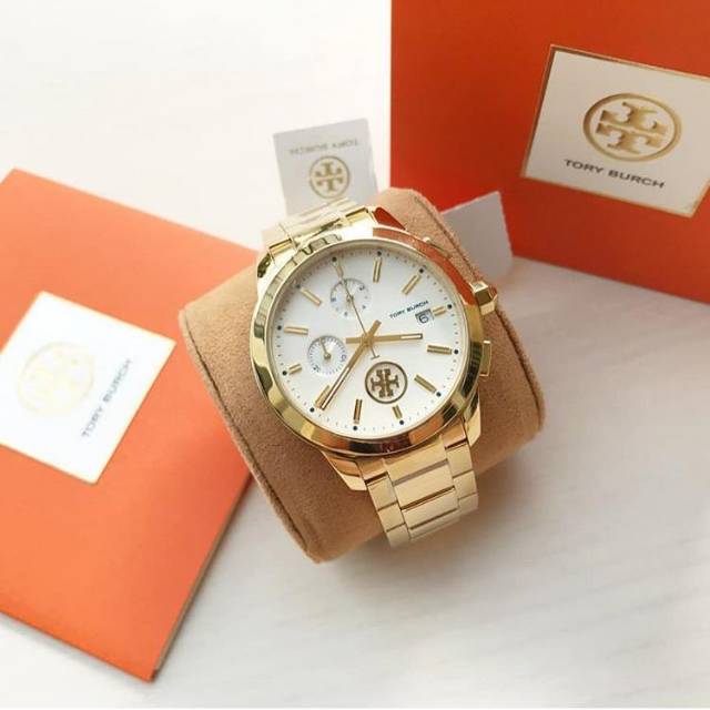 Jam Tangan Tory Burch TN TBW1250 Stainless Steel Gold New Original
