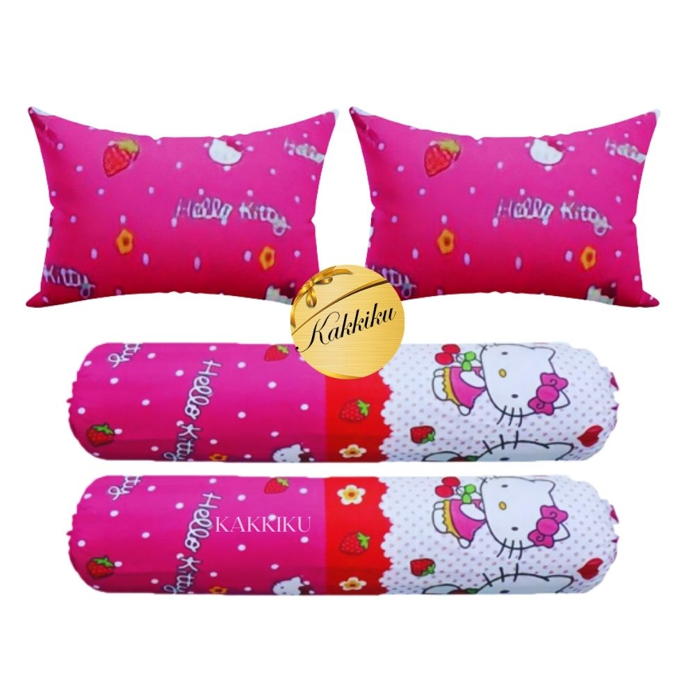 4 pcs 2 Sarung bantal + 2 Sarung Guling motif Aaesthetic  Kotak Garis dan Karakter