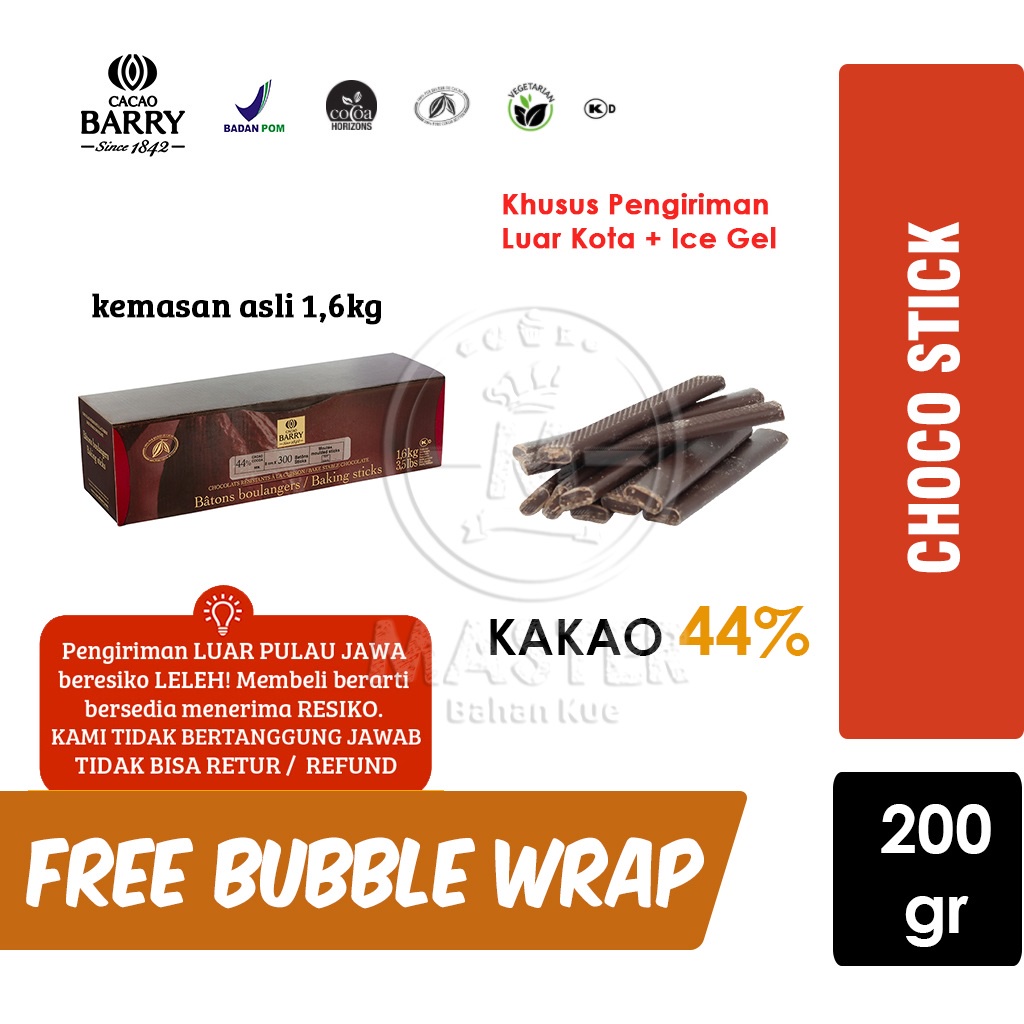 

Cacao Barry Callebaut BAKING STICKS 44% Dark Chocolate Batons [200 gr] LUAR KOTA + ICE GEL