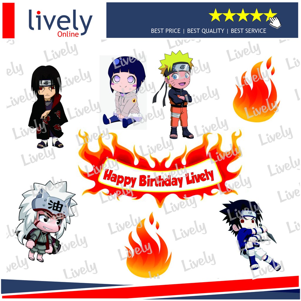 CUSTOM NAMA CAKE TOPPER KARAKTER NARUTO HIASAN KUE HBD HAPPY BIRTHDAY