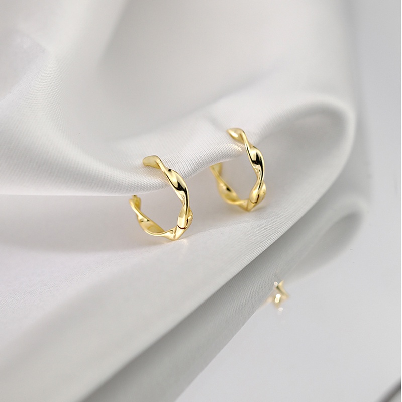 Magic789 Trendi S925 Perak Memutar Anting Hoop Untuk Wanita Perempuan Temperamen Mobius Cuff Earring All-match Aksesoris Telinga Sehari-Hari